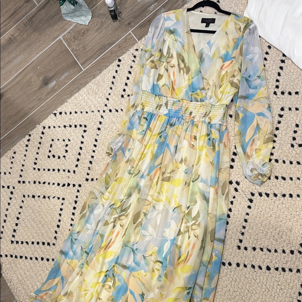 Laundry By Shelli Segal Pastel Floral Long Sleeve Dress